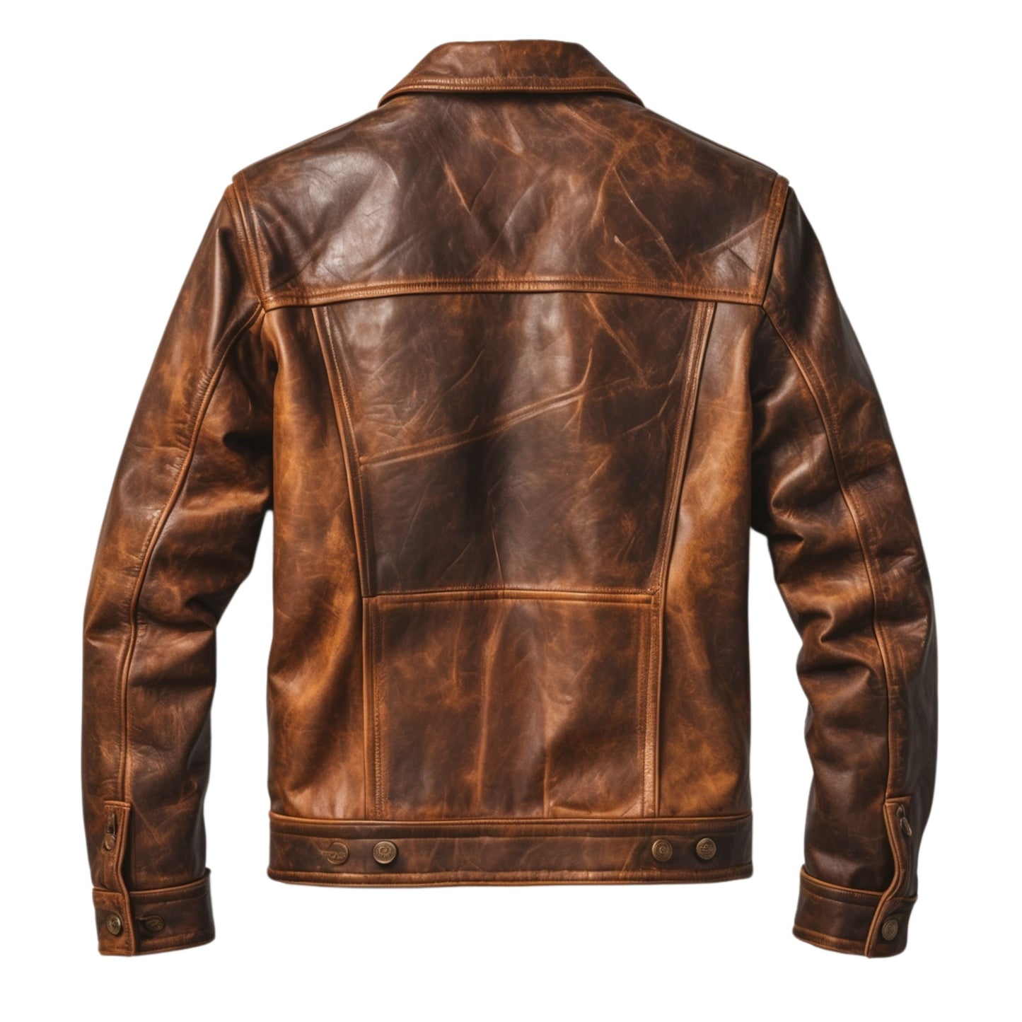 Distressed Brown Real Leather Trucker Jacket – Western Workwear Style