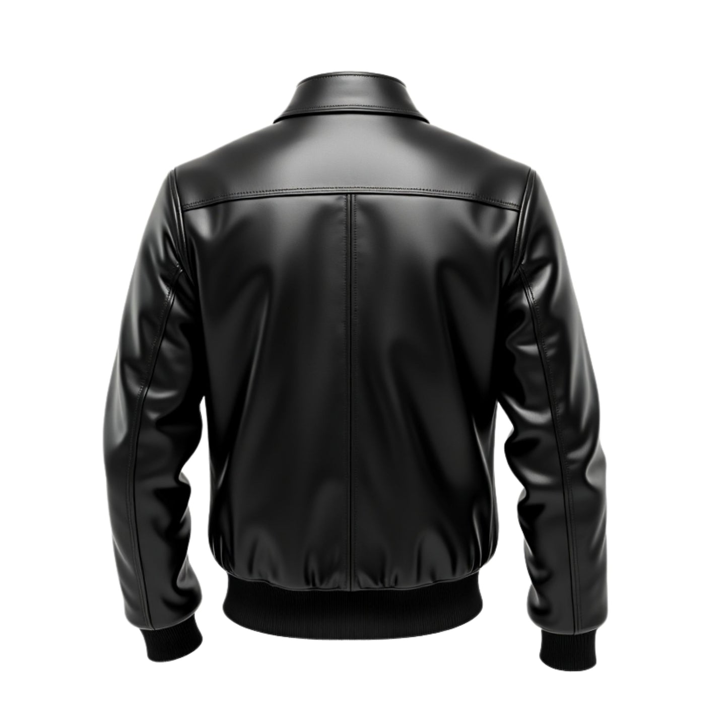 Men's Black Real Leather Bomber Jacket: Modern Zip Style Ribbed Cuffs Hem Pockets