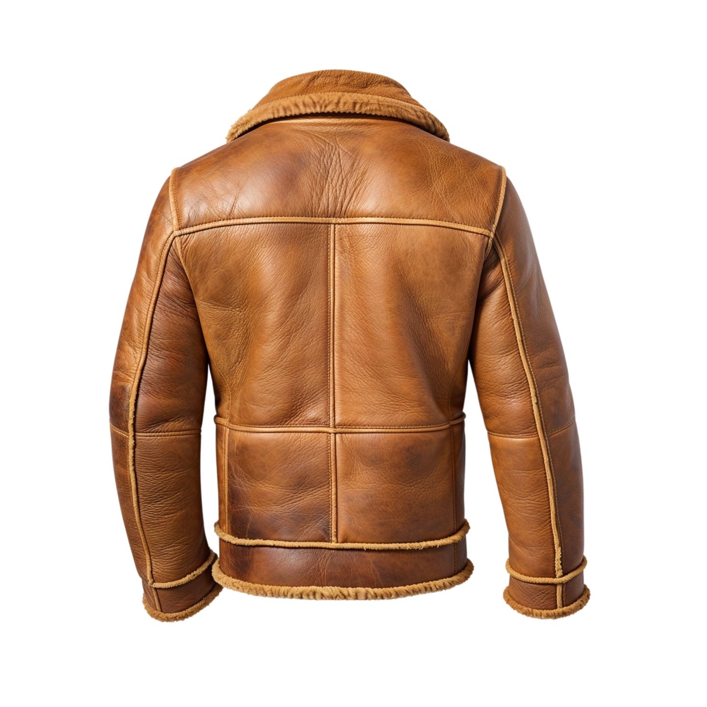 Men's Tan Leather Shearling Lined Field Jacket – Plush Collar, Cuffs, Winter Style
