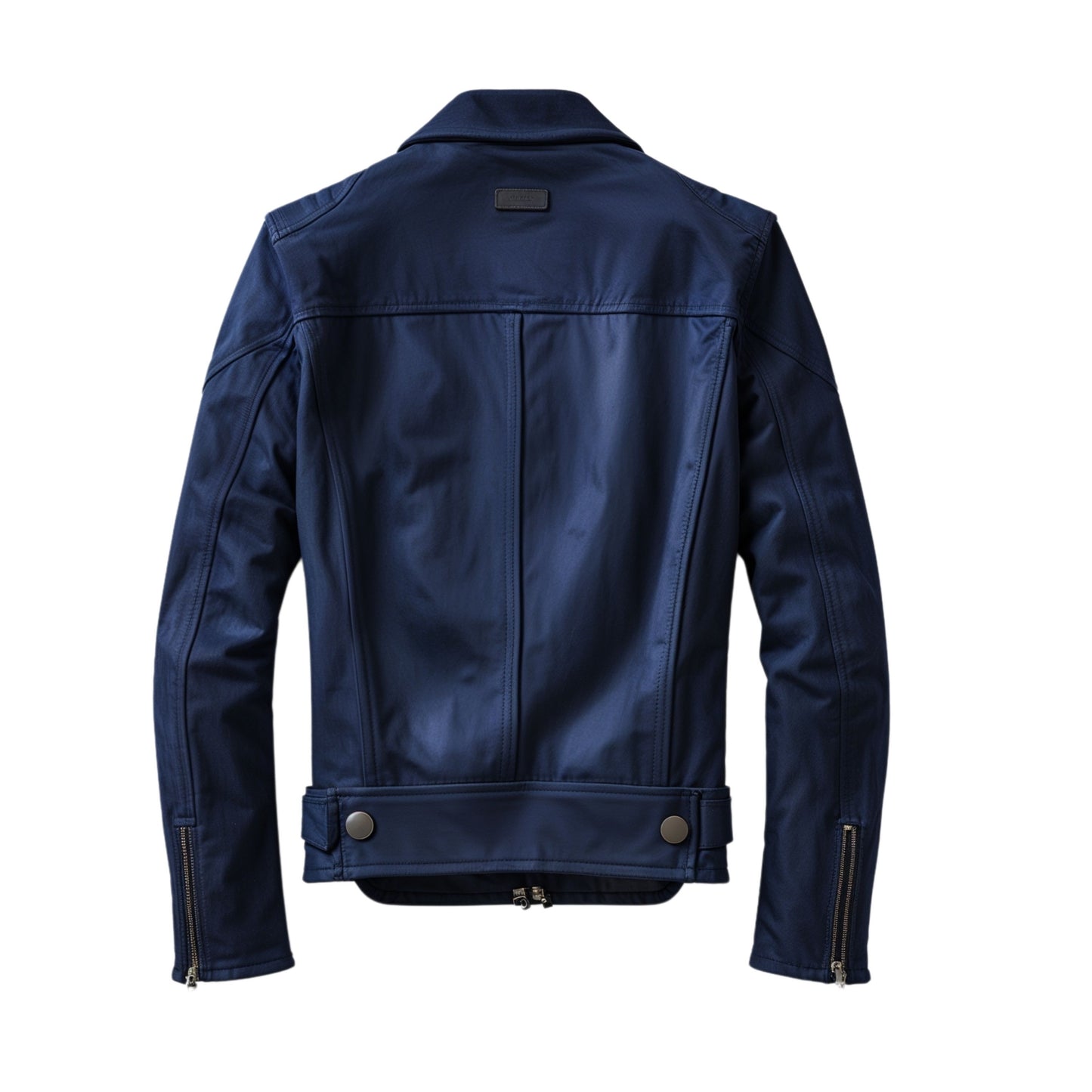 Men's Navy Blue Biker Jacket: Asymmetrical Zipper, Silver Hardware, Modern Fit