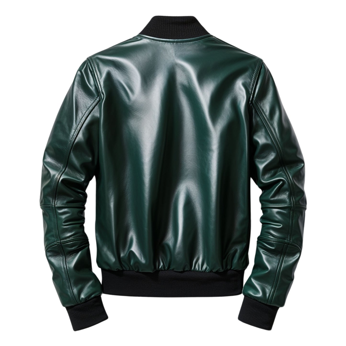 Men's Green Leather Bomber Jacket with Zipper Pockets – Modern Casual Wear