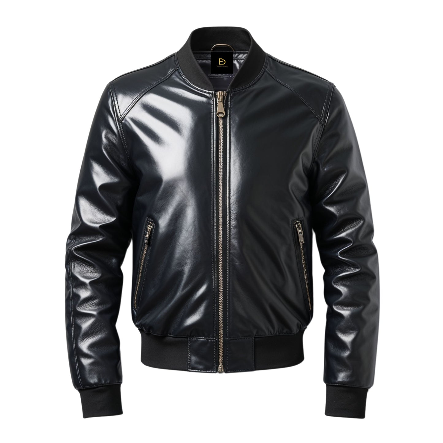 Men's Black Leather Bomber Jacket: Sleek Modern Fit, Full Zip, Timeless Style