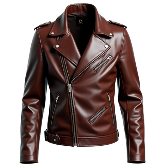 Men's Brown Leather Biker Jacket: Asymmetrical Zipper, Modern Fit, Secure Pockets
