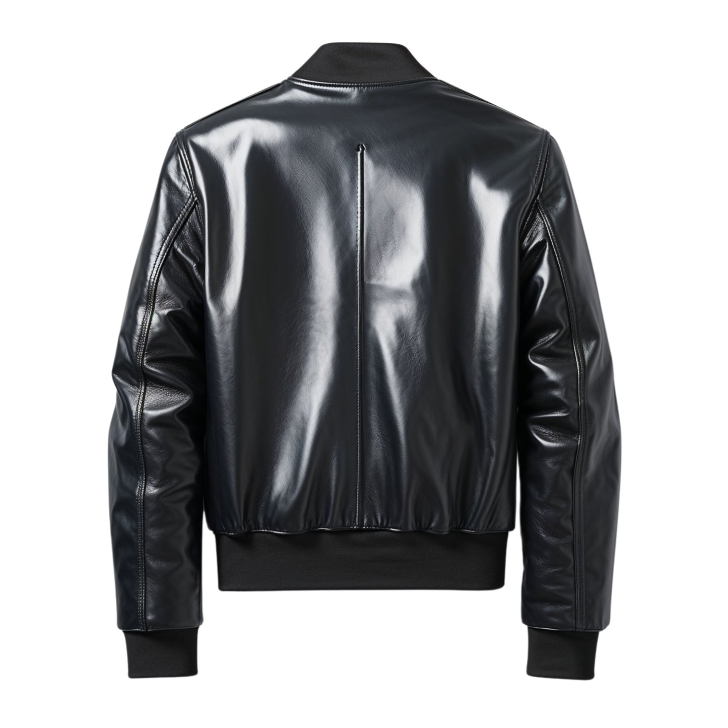 Men's Black Leather Bomber Jacket: Sleek Modern Fit, Full Zip, Timeless Style