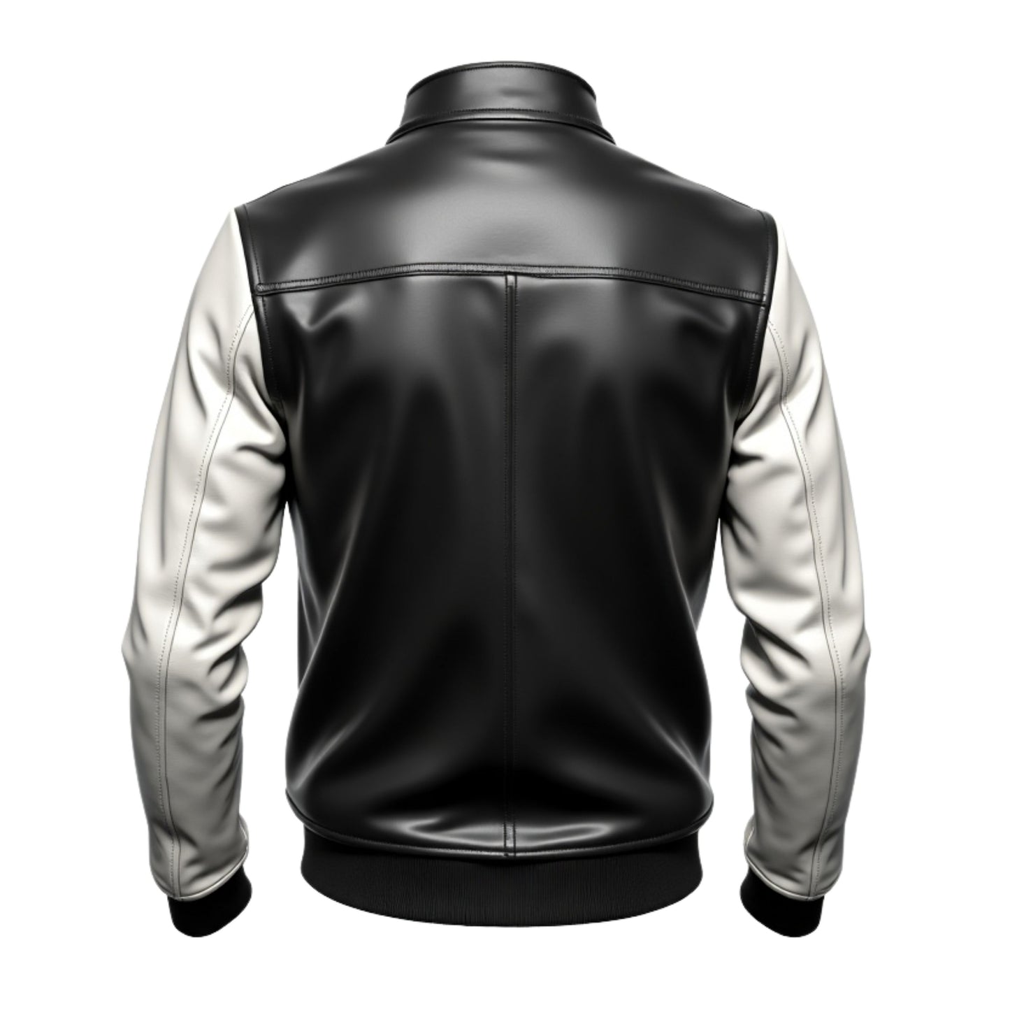 Men's Black White Leather Varsity Bomber Jacket – Ribbed Collar Street Style