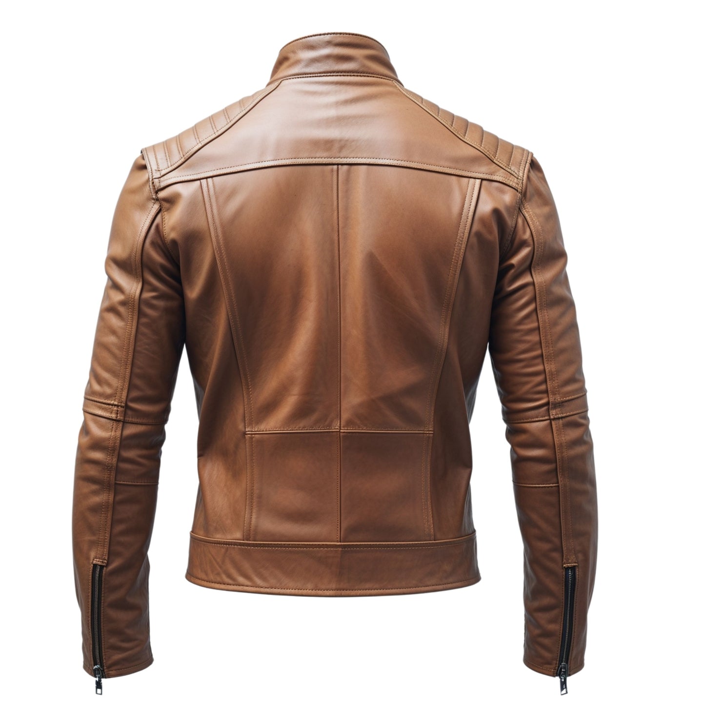Men's Brown Real Leather Biker Jacket – Quilted Shoulder Slim Fit Moto Wear