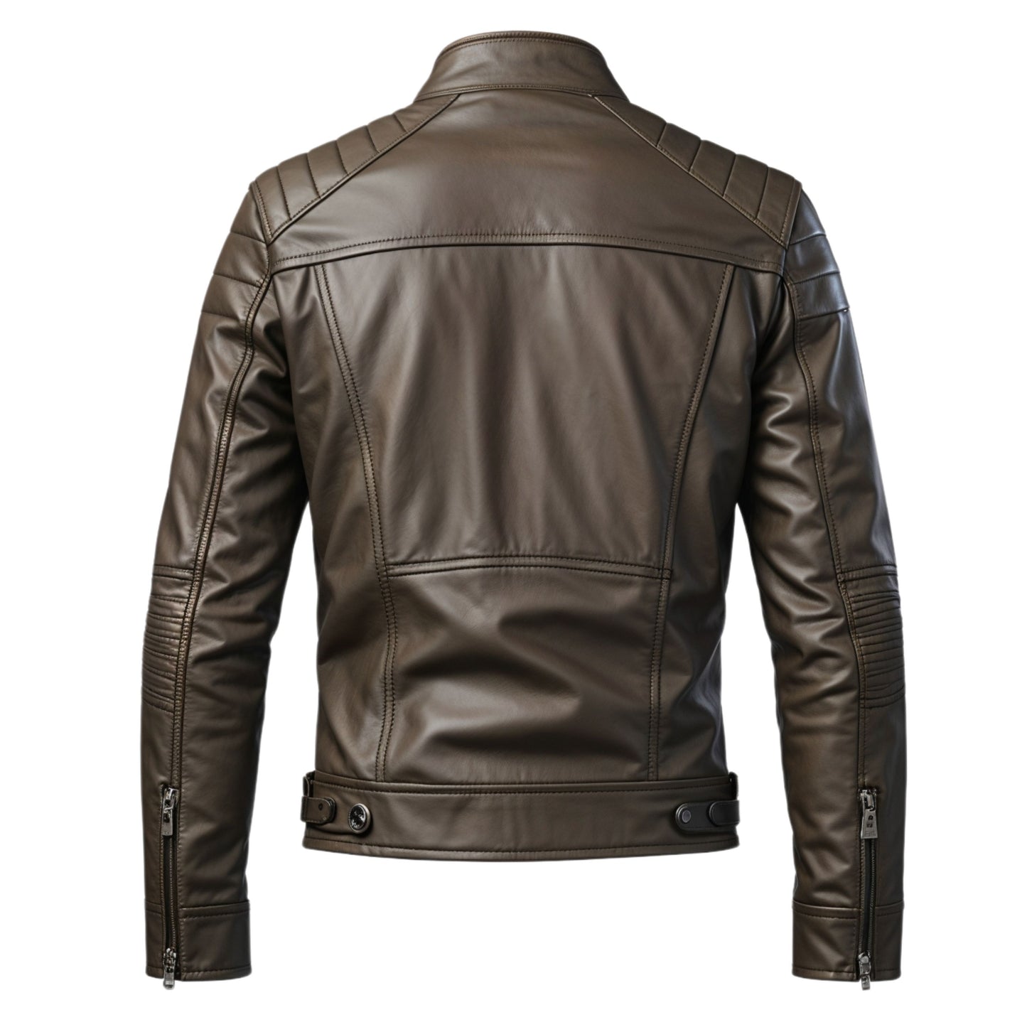 Men's Brown Cafe Racer Jacket: Stand Collar, Quilted Shoulders, Urban Style