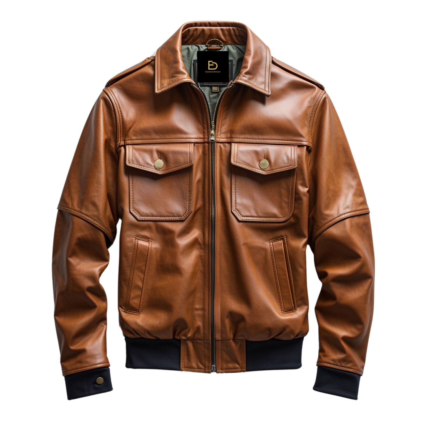 Men's Brown Aviator Real Leather Jacket: Modern Fit, Flap Pockets, Rugged Style