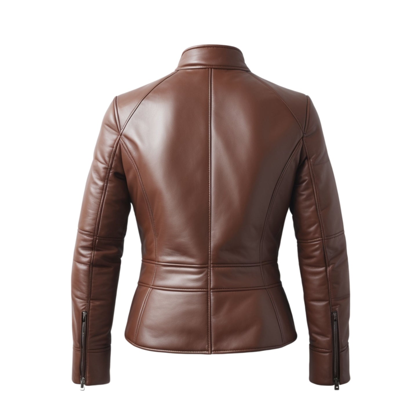 Men's Brown Real Leather Jacket: Minimalist Zip Front, Stand Up Collar Casual Wear