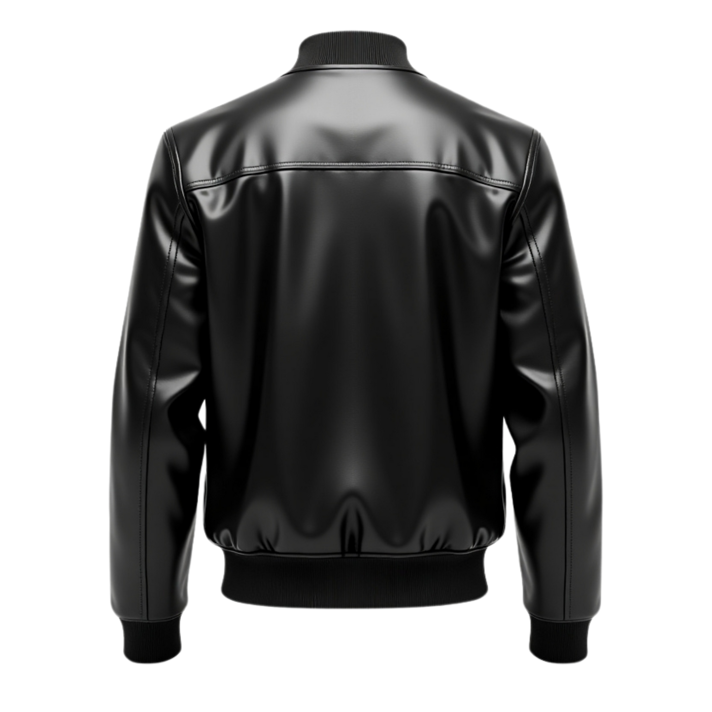 Men's Black Real Leather Bomber Jacket with Side Zipper Pockets Ribbed Hem