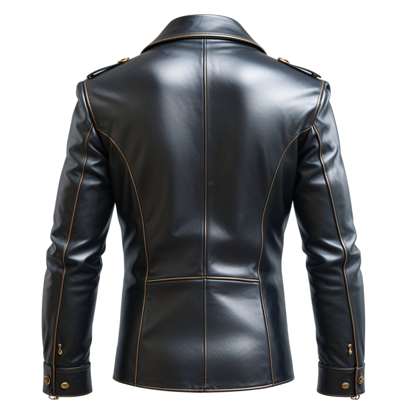 Men's Black Leather Double Breasted Blazer – Military Inspired Gold Button Jacket