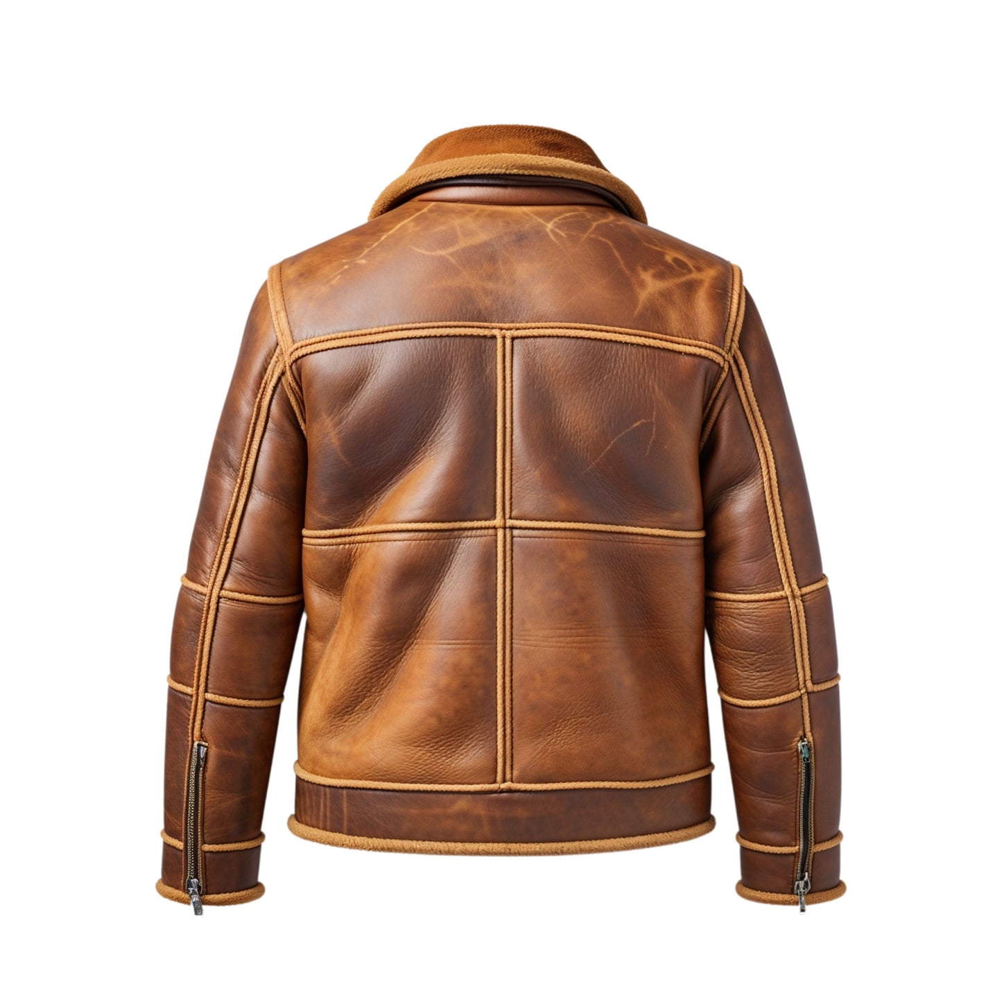 Brown Real Leather Aviator Jacket with Shearling Collar and Lining – Vintage Winter Wear