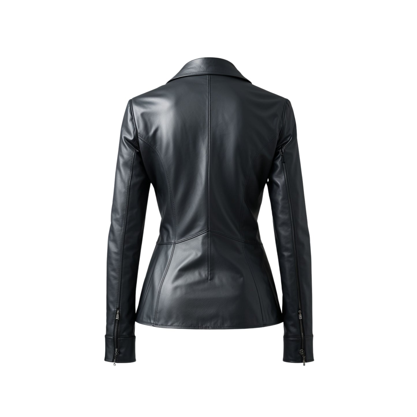 Womens Black Real Leather Blazer Jacket: Tailored One Button Office Coat