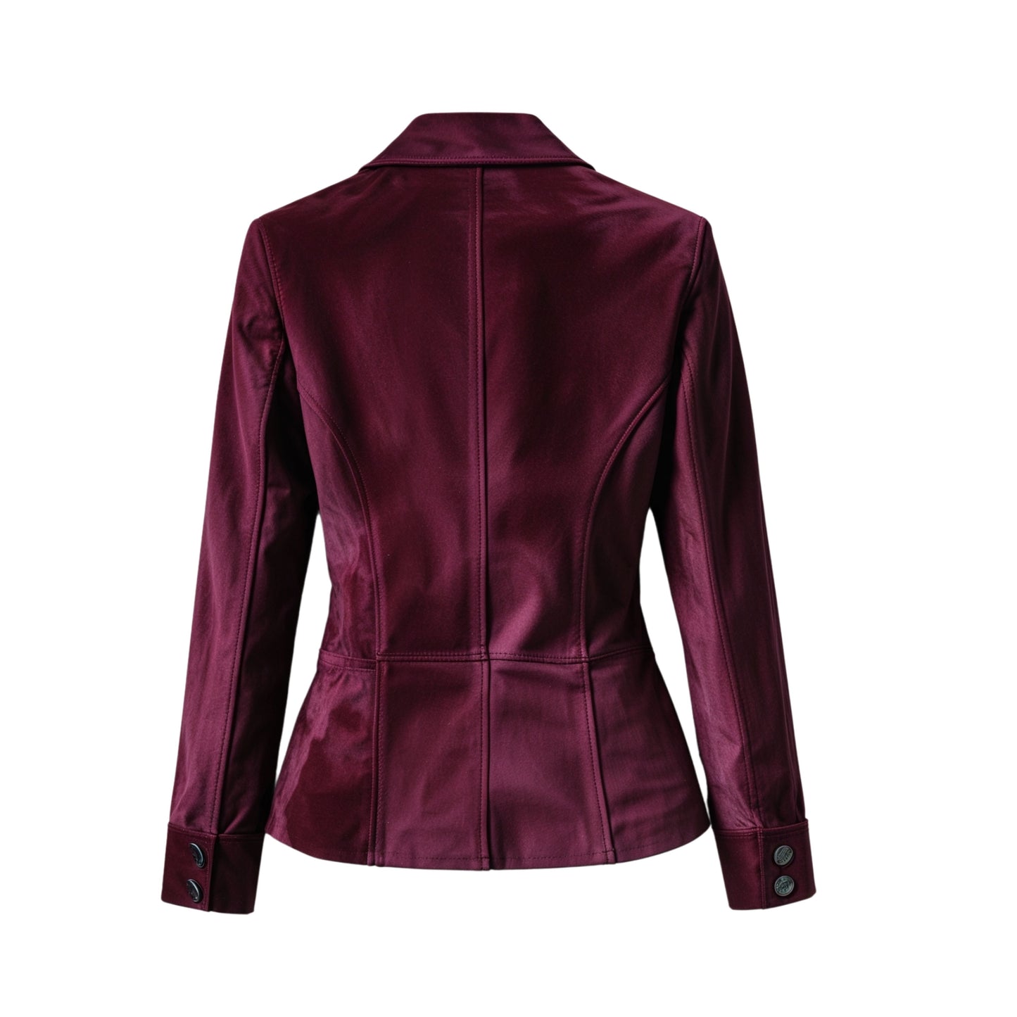 Women Real Leather Burgundy Jacket Tailored Fitted Waist Elegant Outerwear for Modern Wardrobe Styling