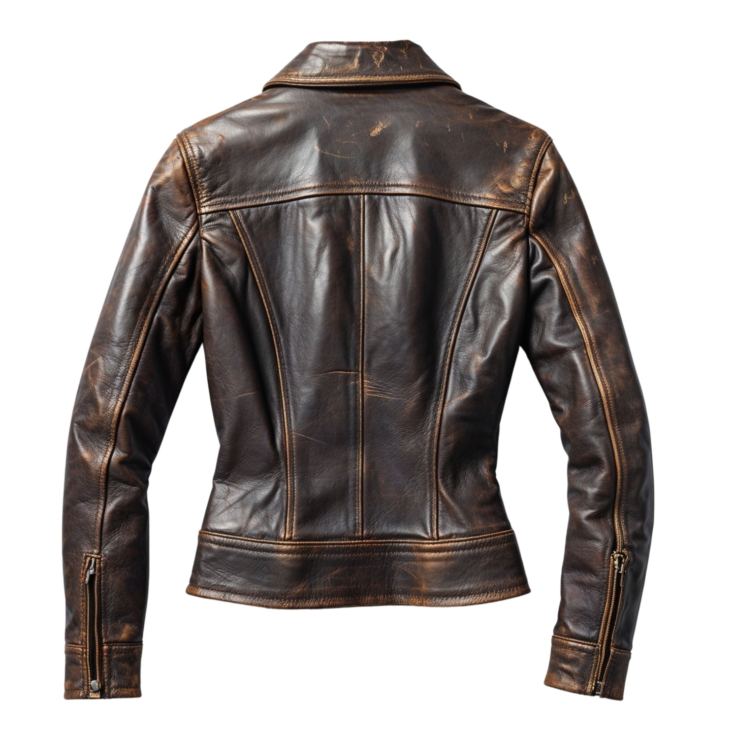 Distressed Brown Real Leather Jacket: Vintage Moto Style, Notched Lapel, Chic Everyday Wear