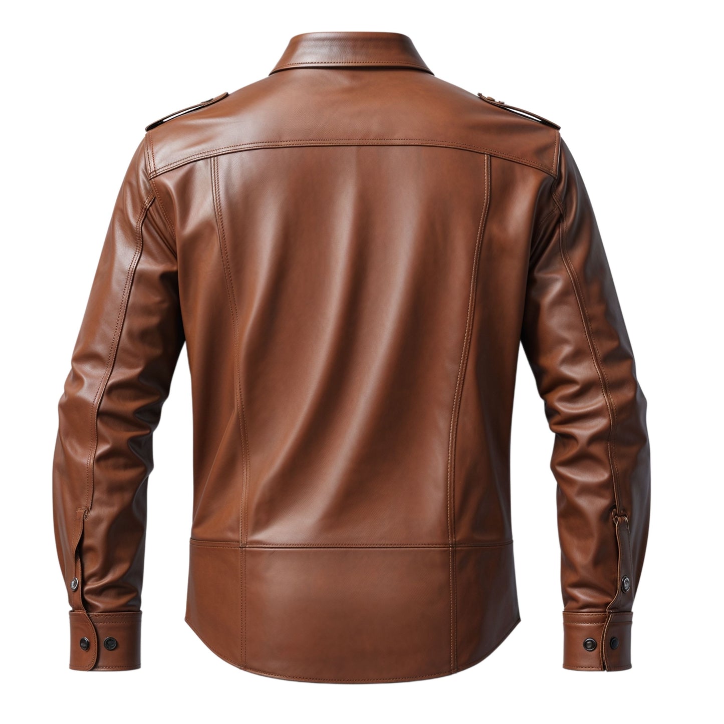 Men's Brown Leather Shirt Jacket: Button Front, Flap Pockets, Layering Style