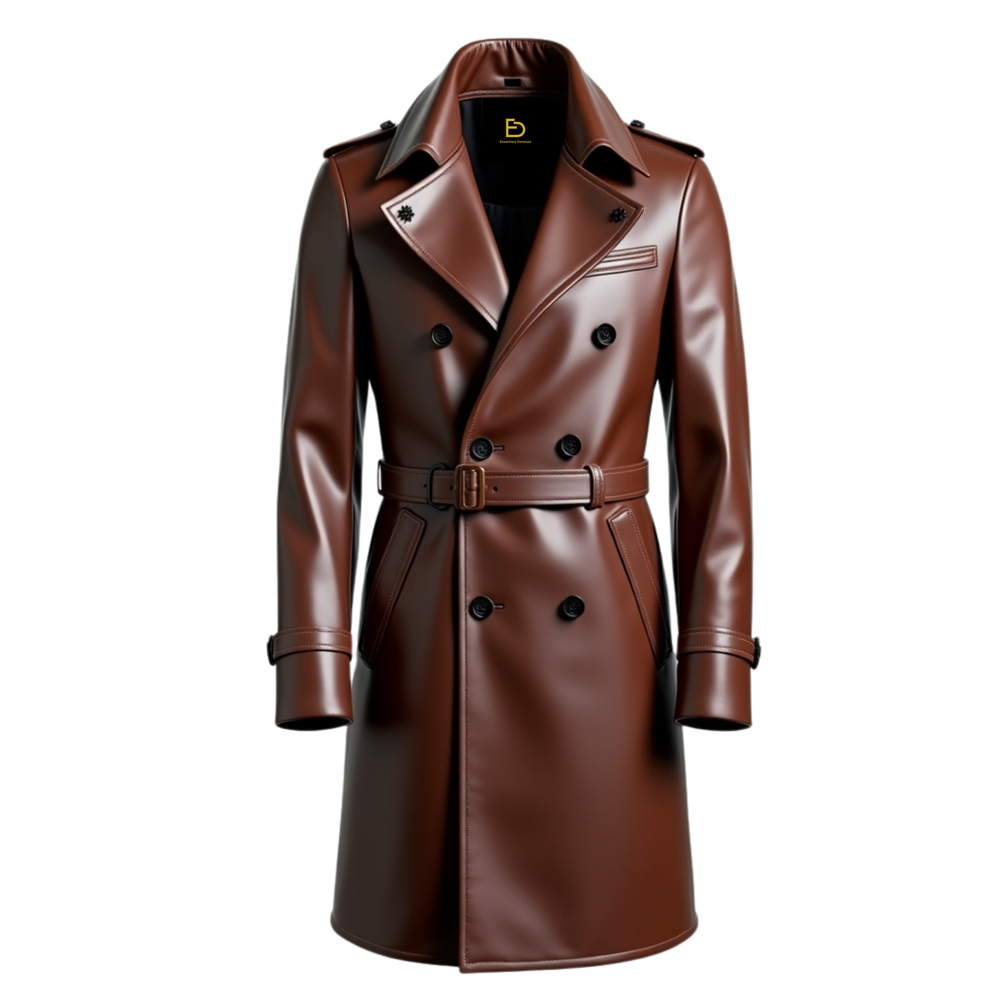 Men's Brown Real Leather Double Breasted Trench Coat – Belted Classic Overcoat
