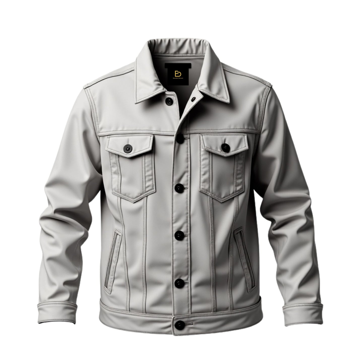 Men's Grey Real Leather Trucker Jacket – Modern Fit, Button Front, Chest Pockets