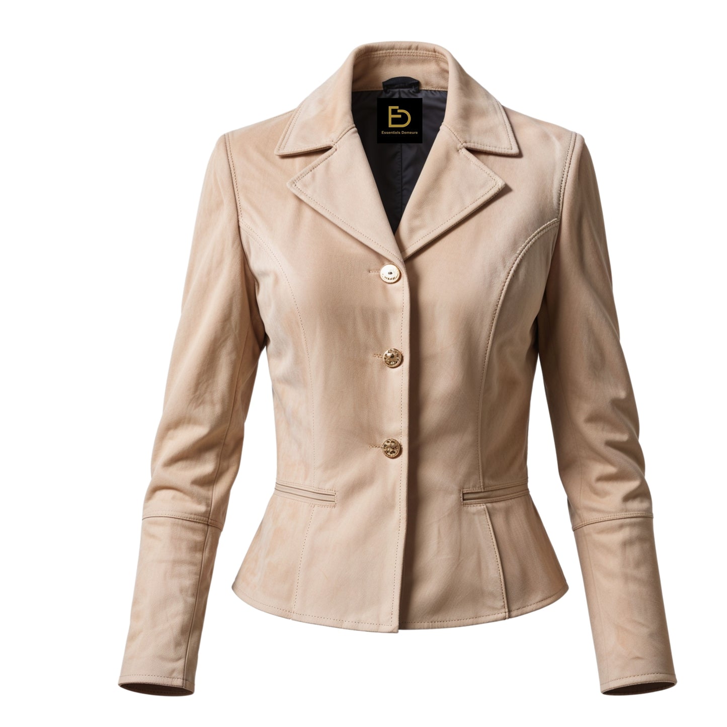 Women's Real Leather Blazer Jacket – Tailored Fitted Beige Outerwear