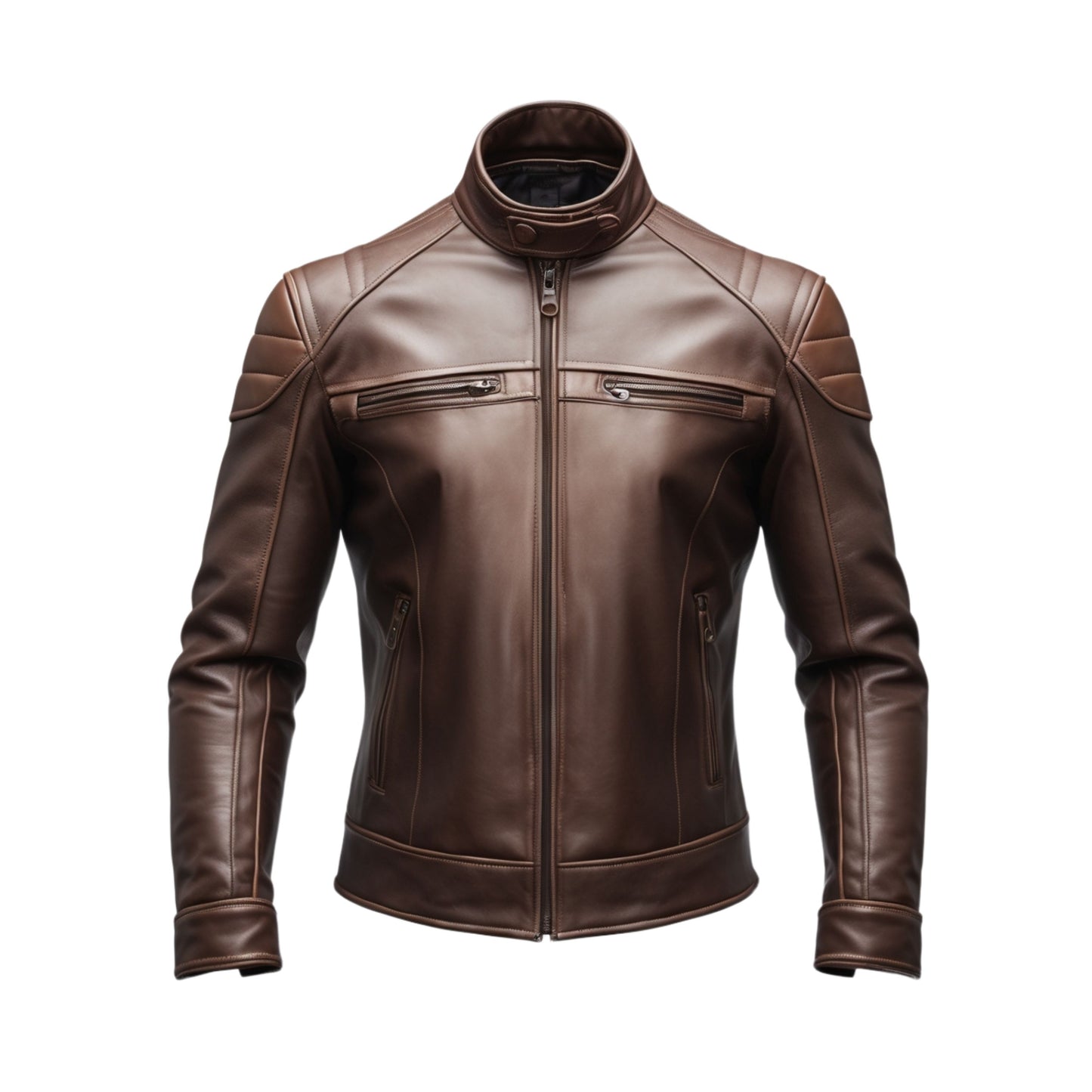 Men's Brown Real Leather Biker Jacket – Slim Fit Motorcycle Wear