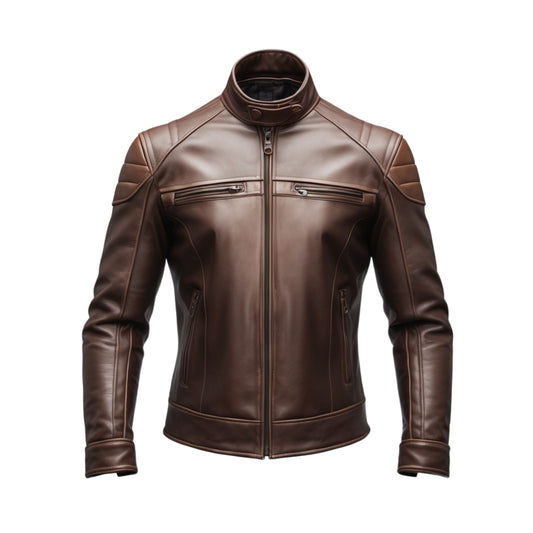 Men's Brown Real Leather Biker Jacket – Slim Fit Motorcycle Wear