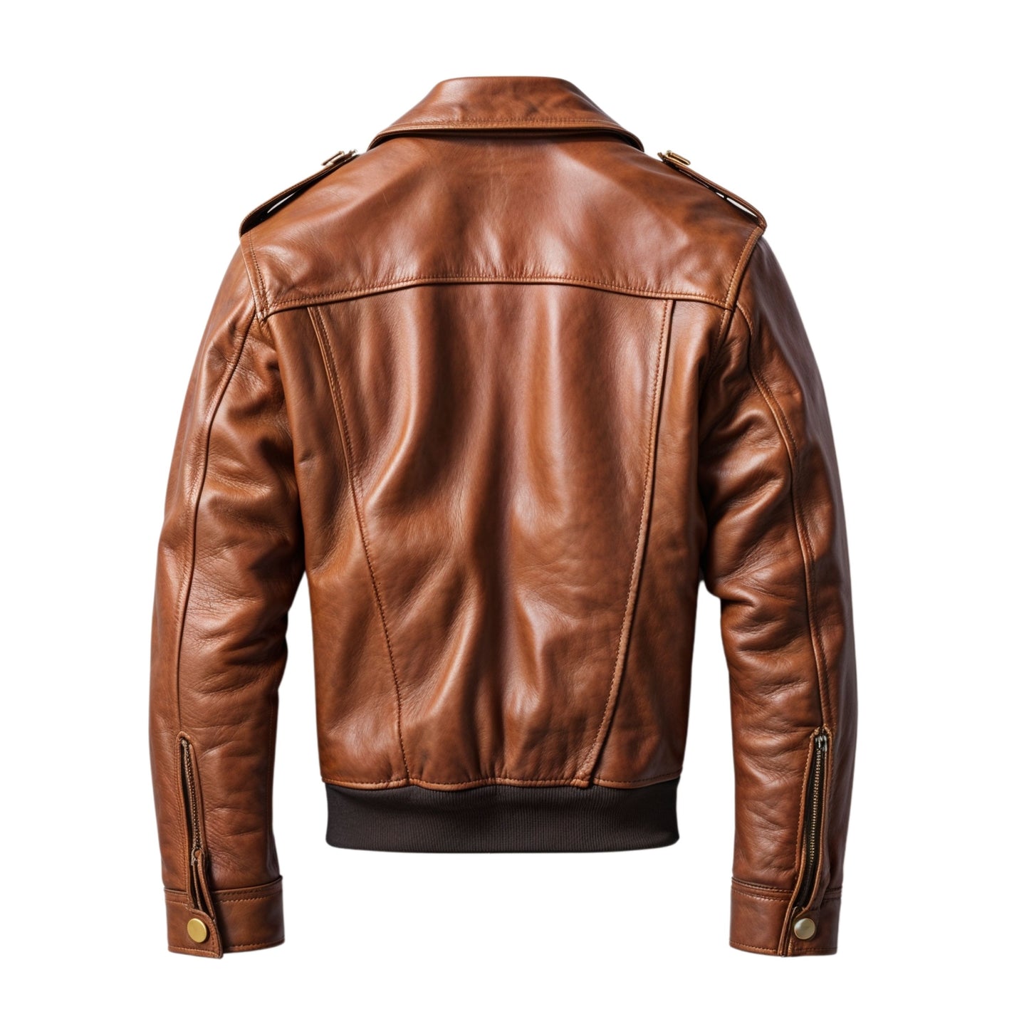 Men's Brown Real Leather Military Bomber Jacket with Button Flap Pockets