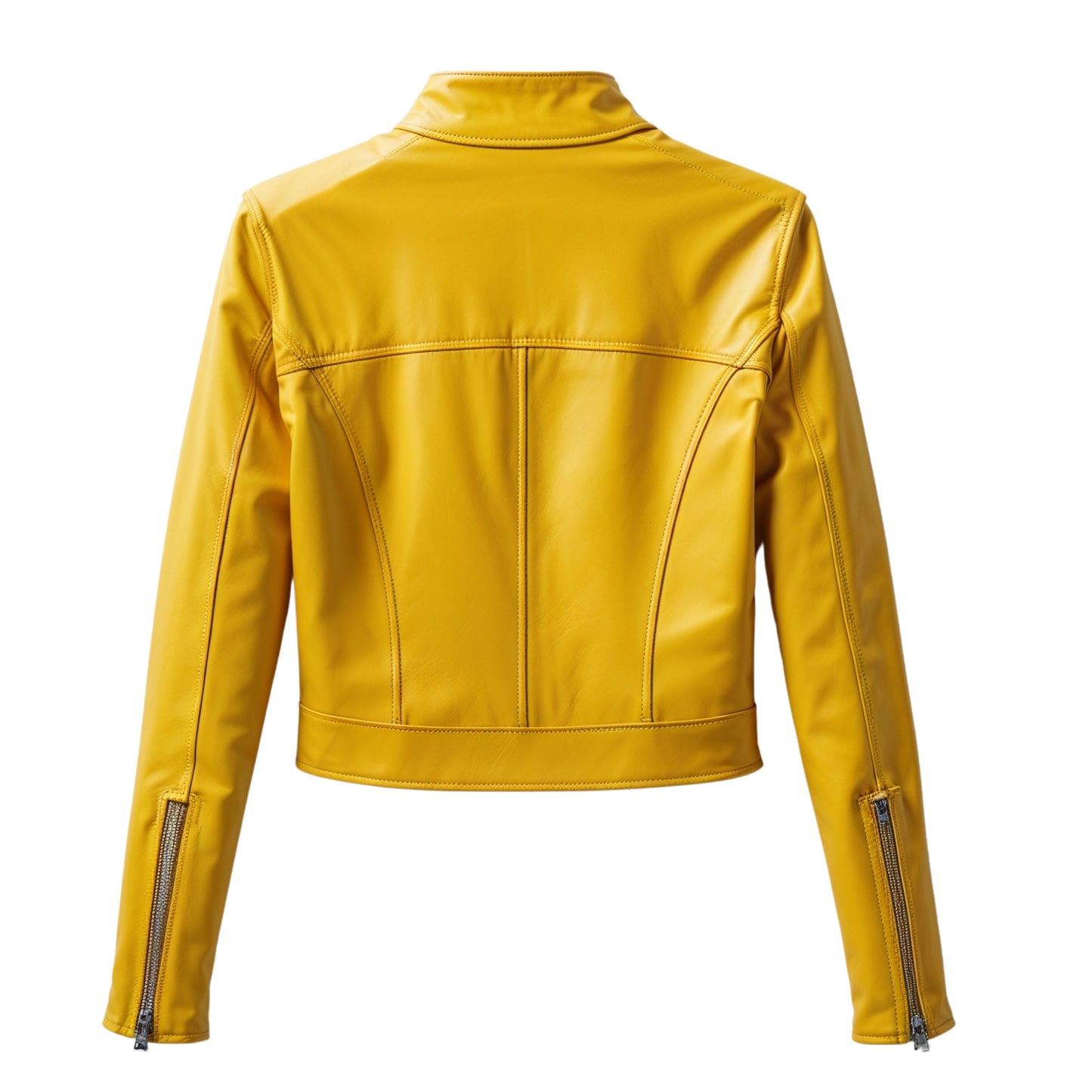 Womens Yellow Leather Cropped Moto Jacket – Slim Fit Biker Style Outerwear