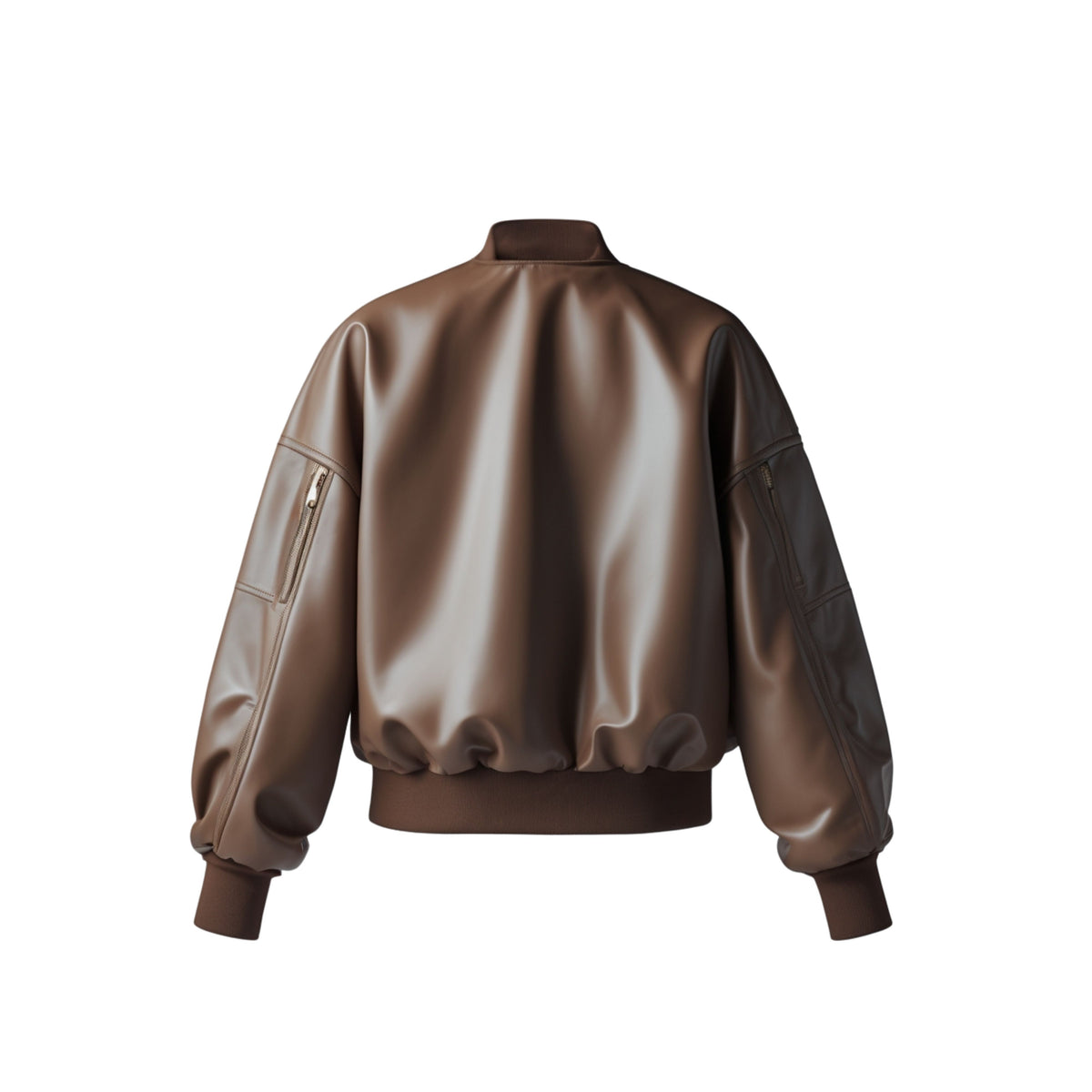 Dark Brown Genuine Leather Bomber Jacket: Oversized, Ribbed Trim, Vintage Style