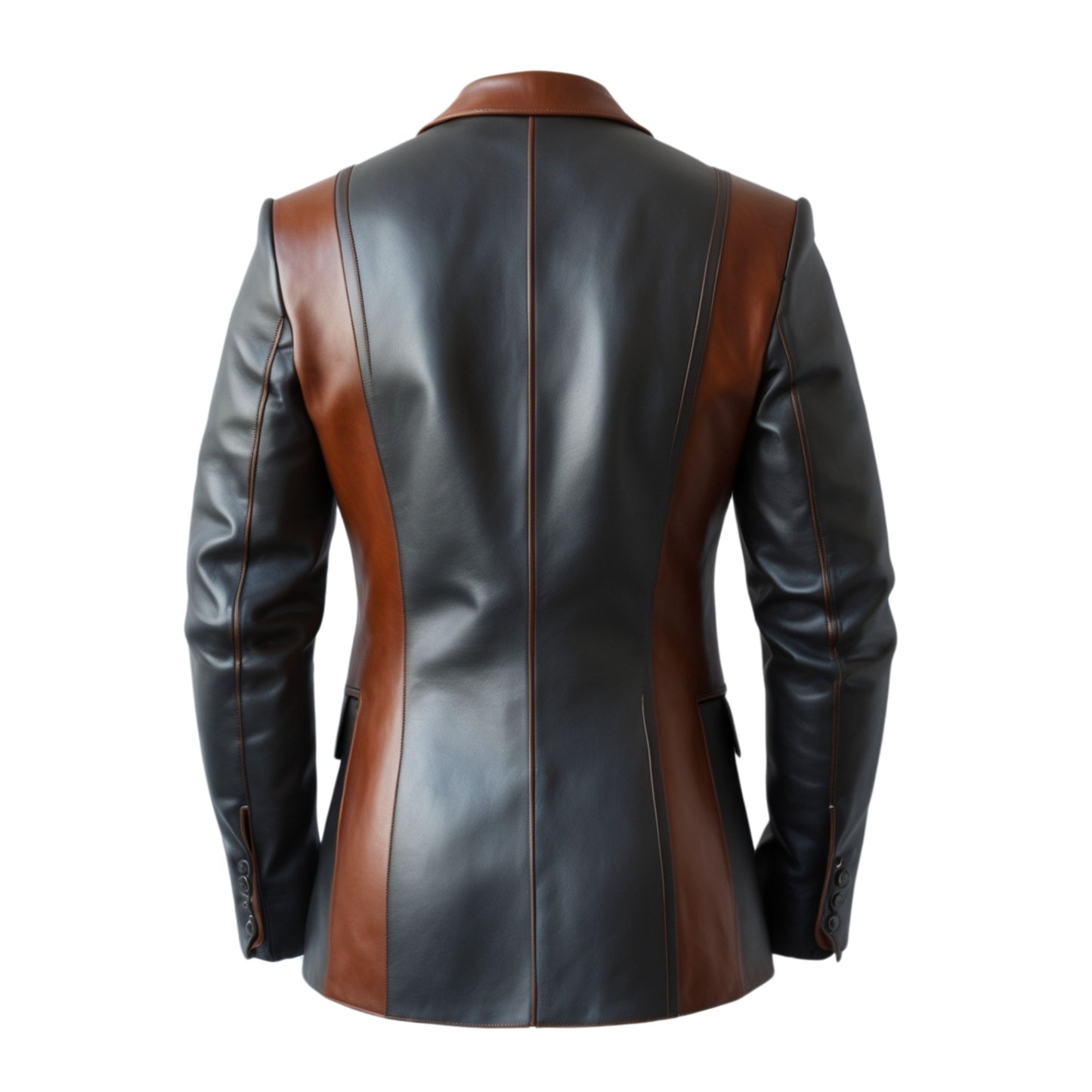 Two Tone Leather Blazer Jacket: Modern Fit, Single Button, Notch Lapel – Brown Black
