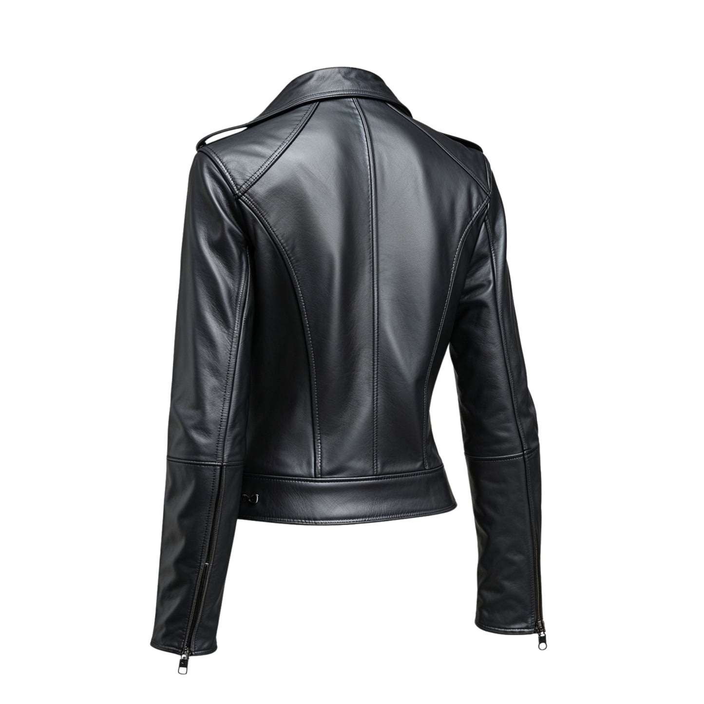 Womens Black Real Leather Biker Jacket – Silver Buttons, Lapel Collar, Zip Pockets