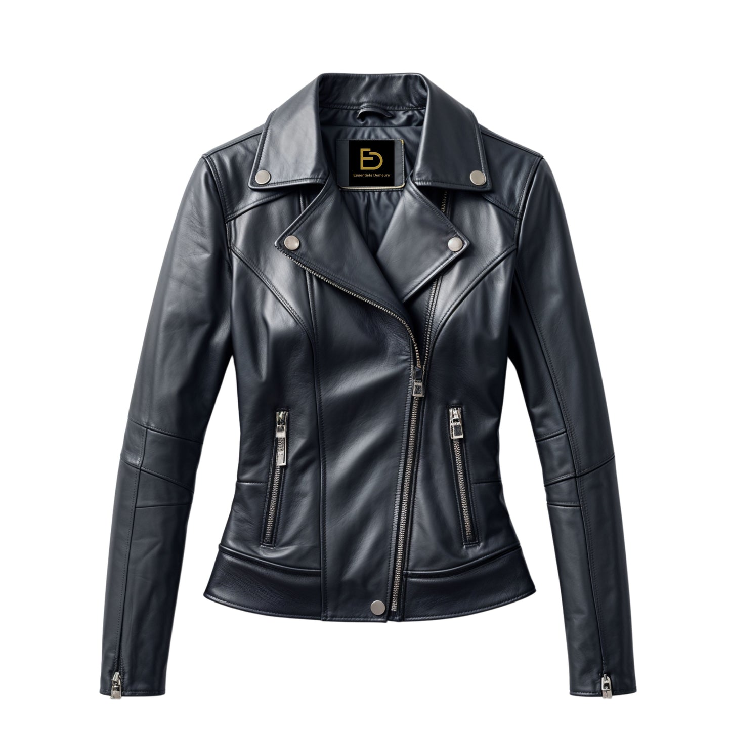 Black Real Leather Asymmetric Zip Biker Jacket – Slim Fit Moto Style