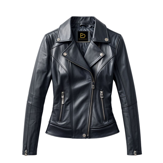 Black Real Leather Asymmetric Zip Biker Jacket – Slim Fit Moto Style