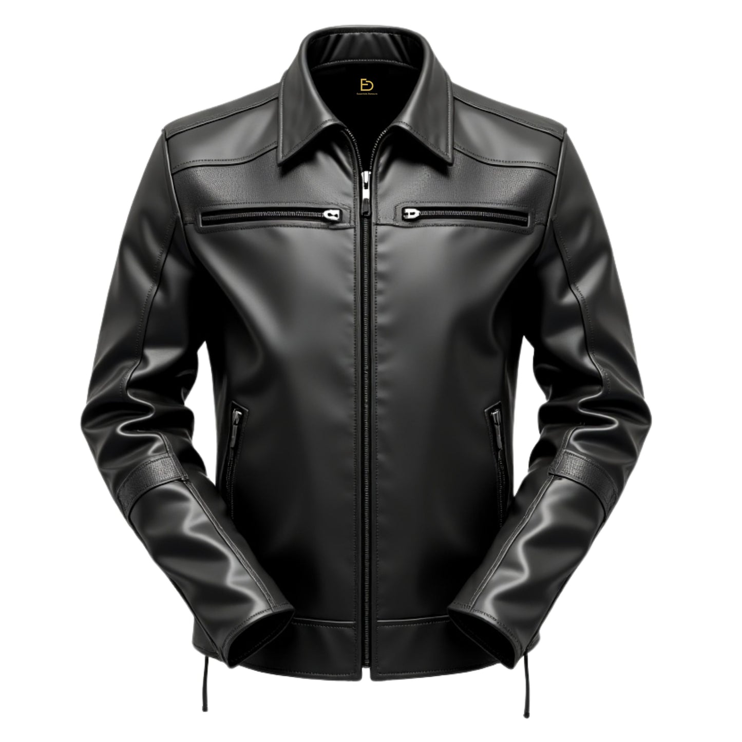 Men's Black Real Leather Moto Jacket with Zip Pockets – All Season Wear