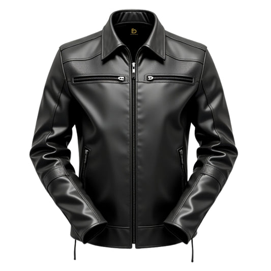 Men's Black Real Leather Moto Jacket with Zip Pockets – All Season Wear