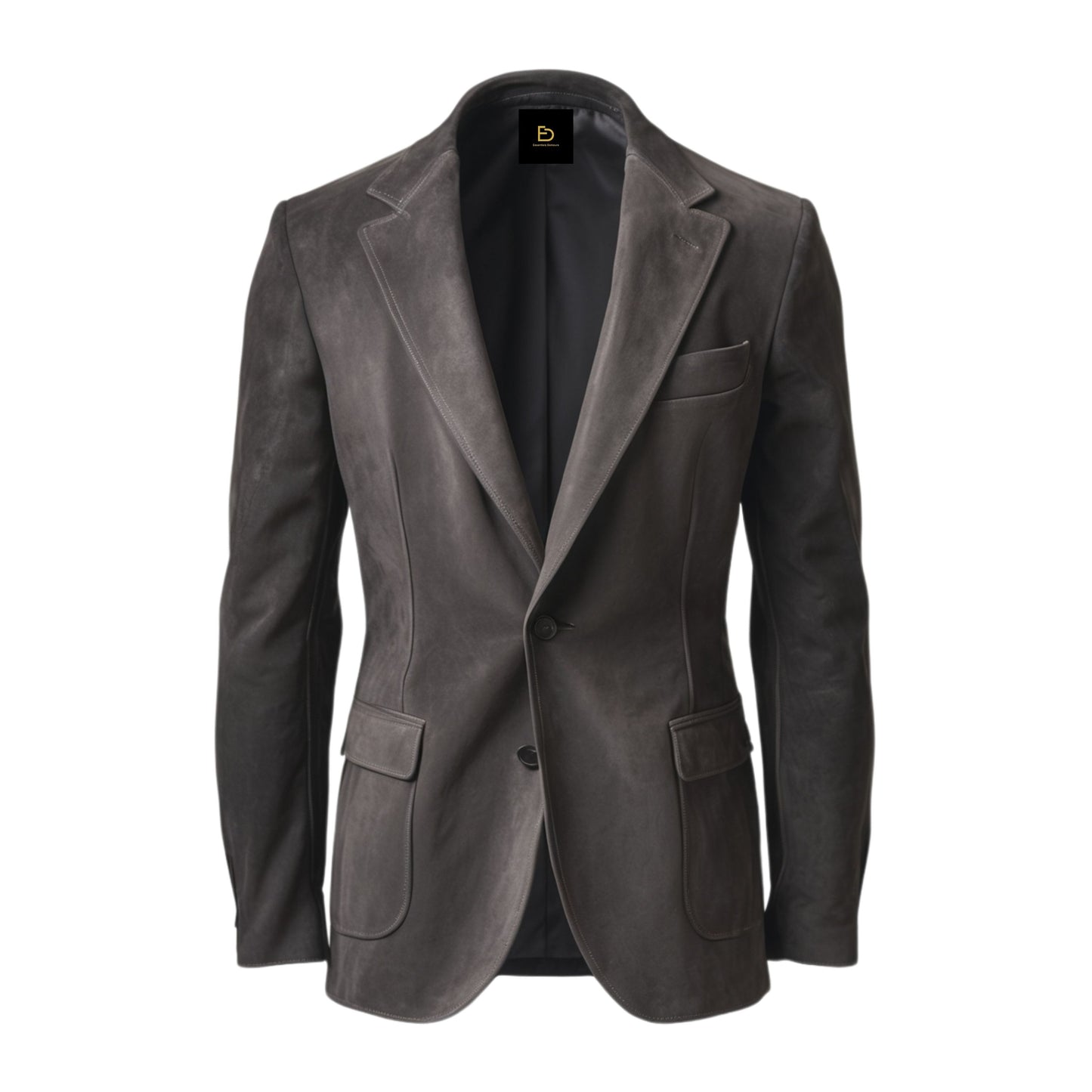 Men's Classic Leather Blazer Jacket: Two-Button, Modern Fit, Notched Lapel Sport Coat