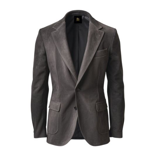 Men's Classic Leather Blazer Jacket: Two-Button, Modern Fit, Notched Lapel Sport Coat