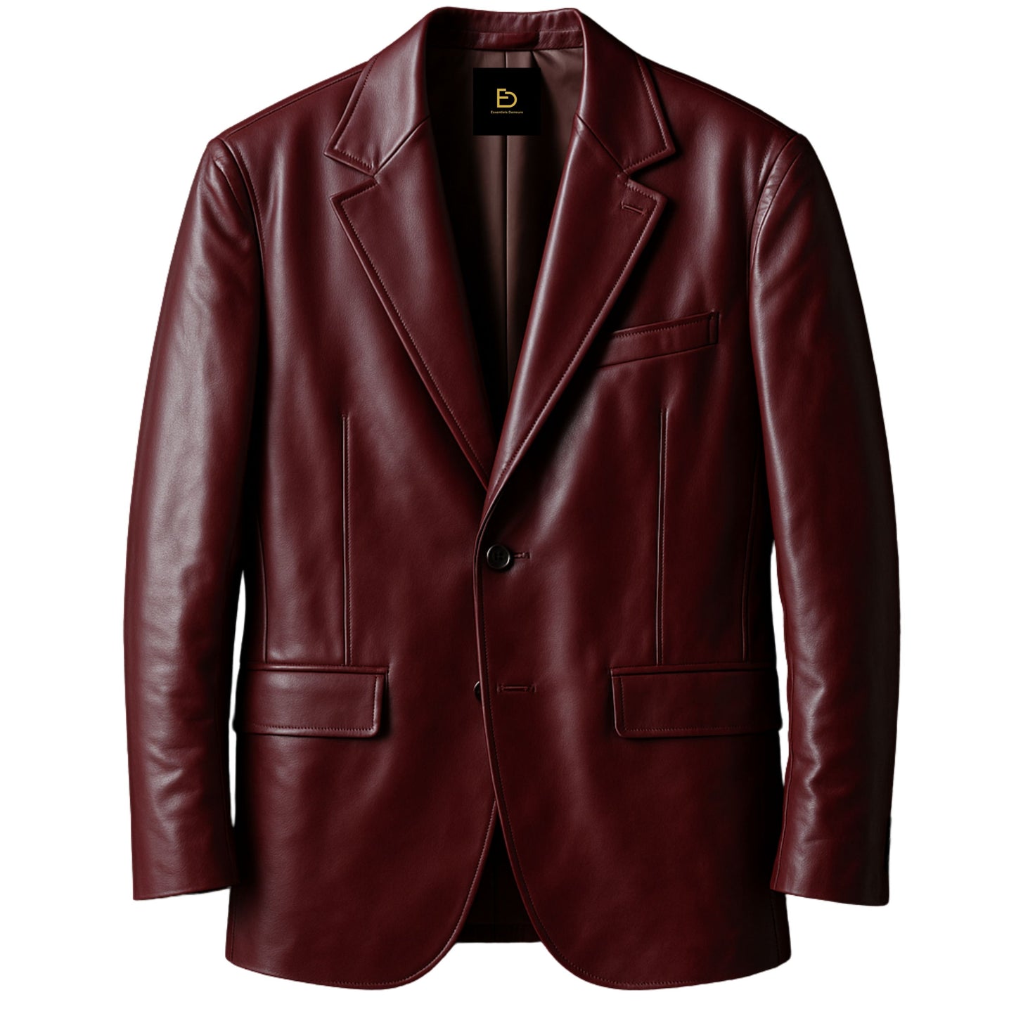 Men's Burgundy Real Leather Blazer: Notch Lapel, Single Button, Modern Style