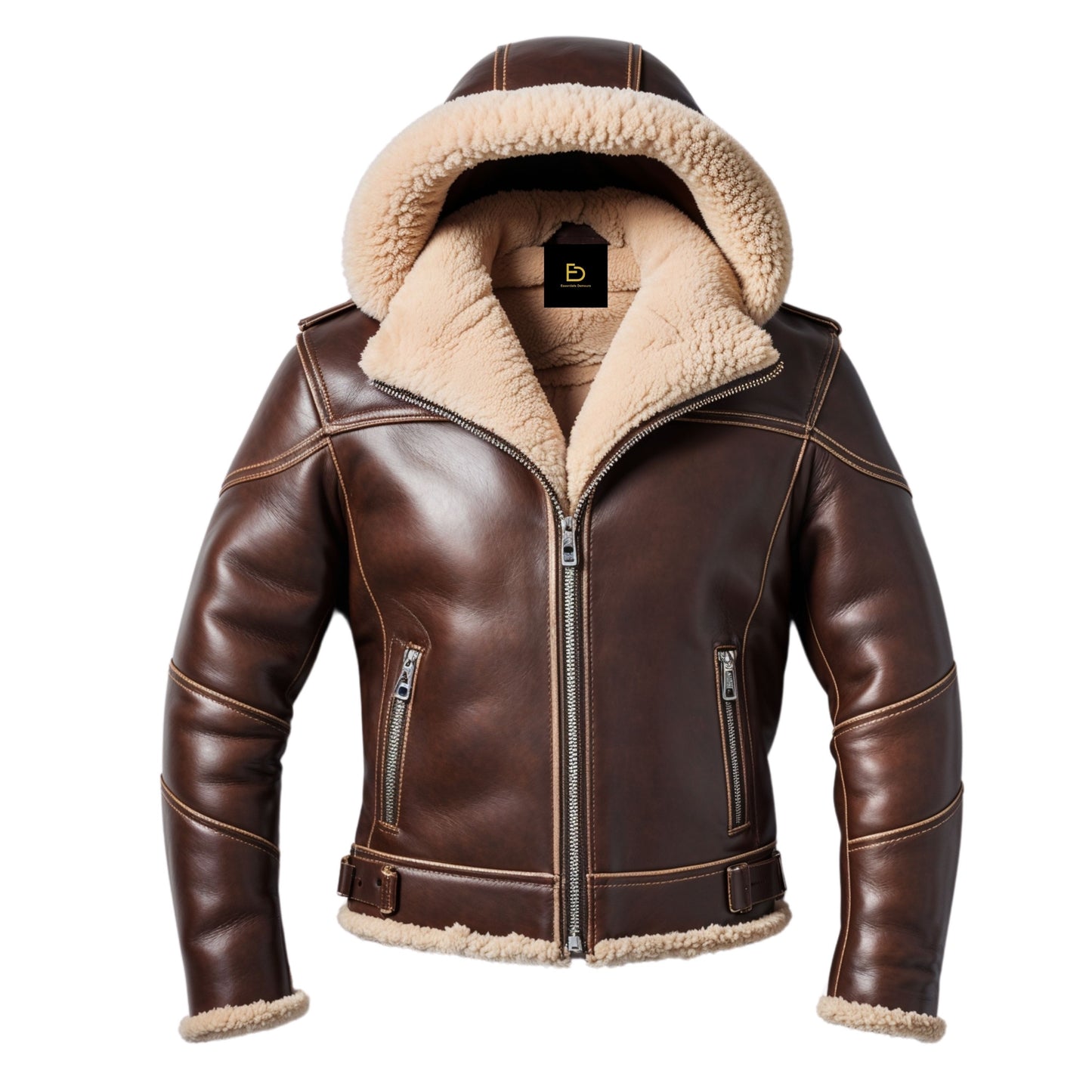 Men's Brown Real Leather Flight Jacket with Shearling Hood – Winter Protection Style