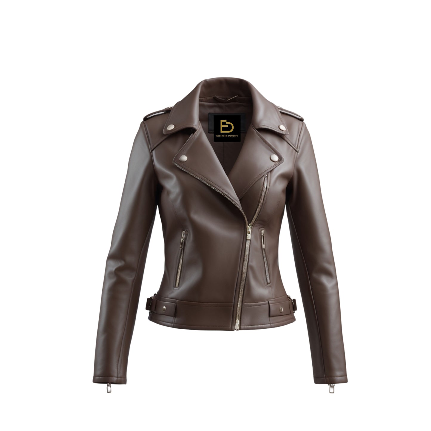 Brown Real Leather Moto Jacket: Slim Fit Biker Coat, Asymmetric Zip Outerwear