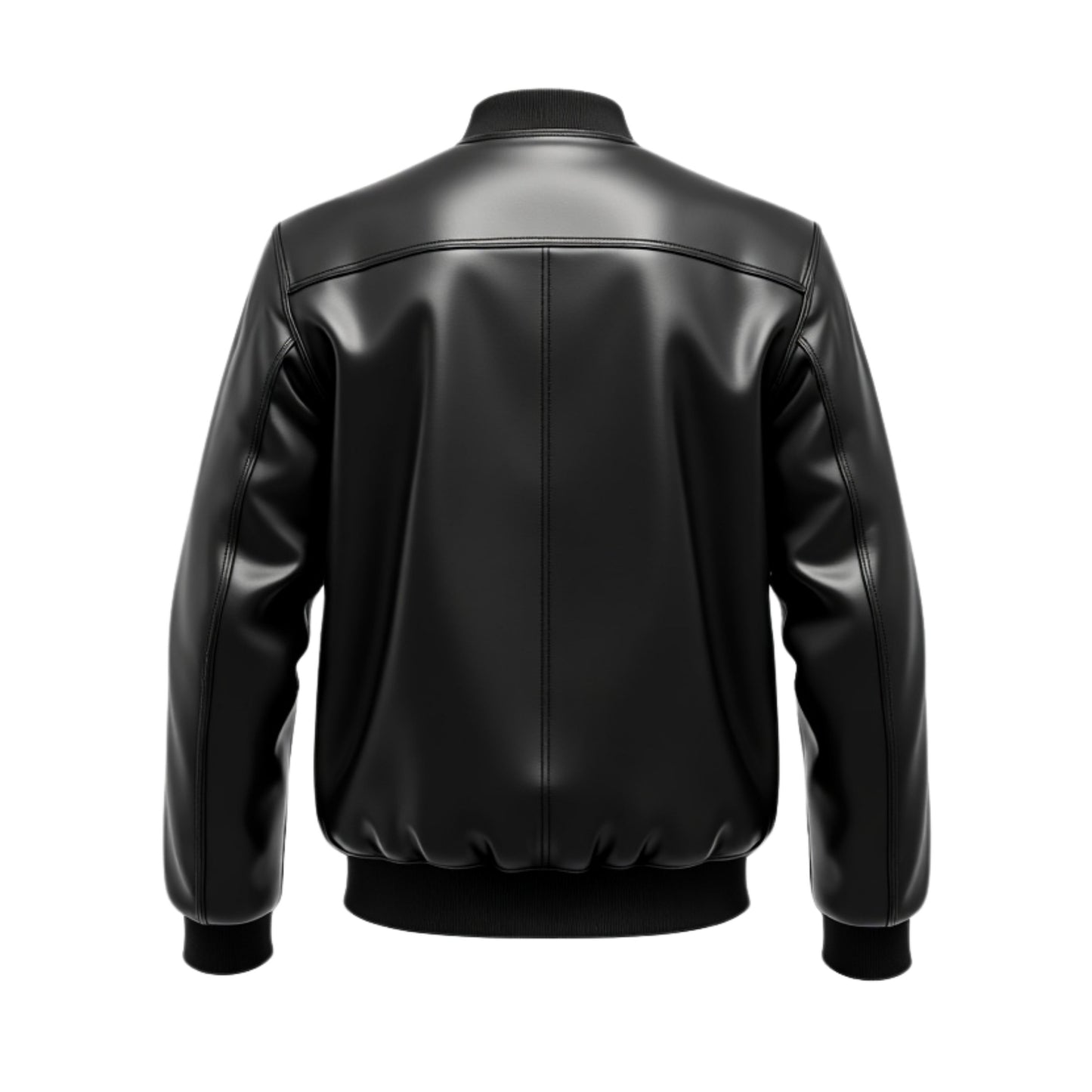 Black Real Leather Bomber Jacket Sleeve Pocket Fashion Outerwear
