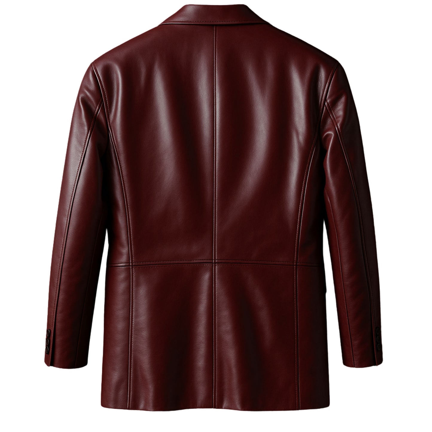 Men's Burgundy Real Leather Blazer: Notch Lapel, Single Button, Modern Style