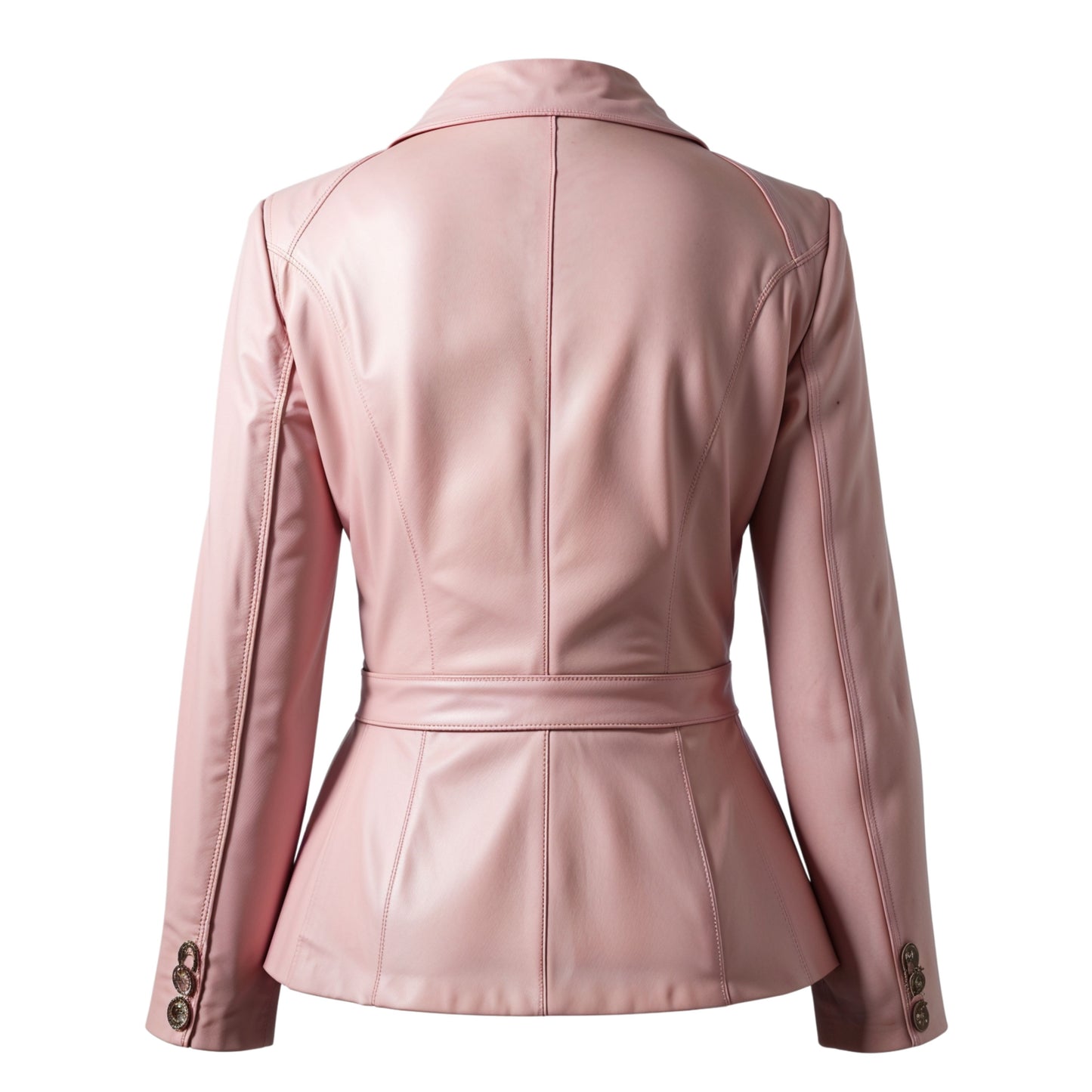 Womens Pink Real Leather Blazer Jacket with Notched Lapel, Feminine Office Style