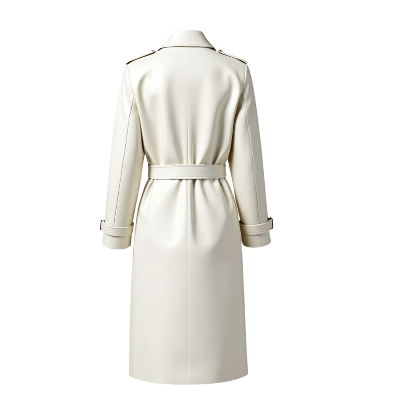 Womens Real Leather Trench Coat Double Breasted Belted Long Overcoat Elegant White Classic Outerwear