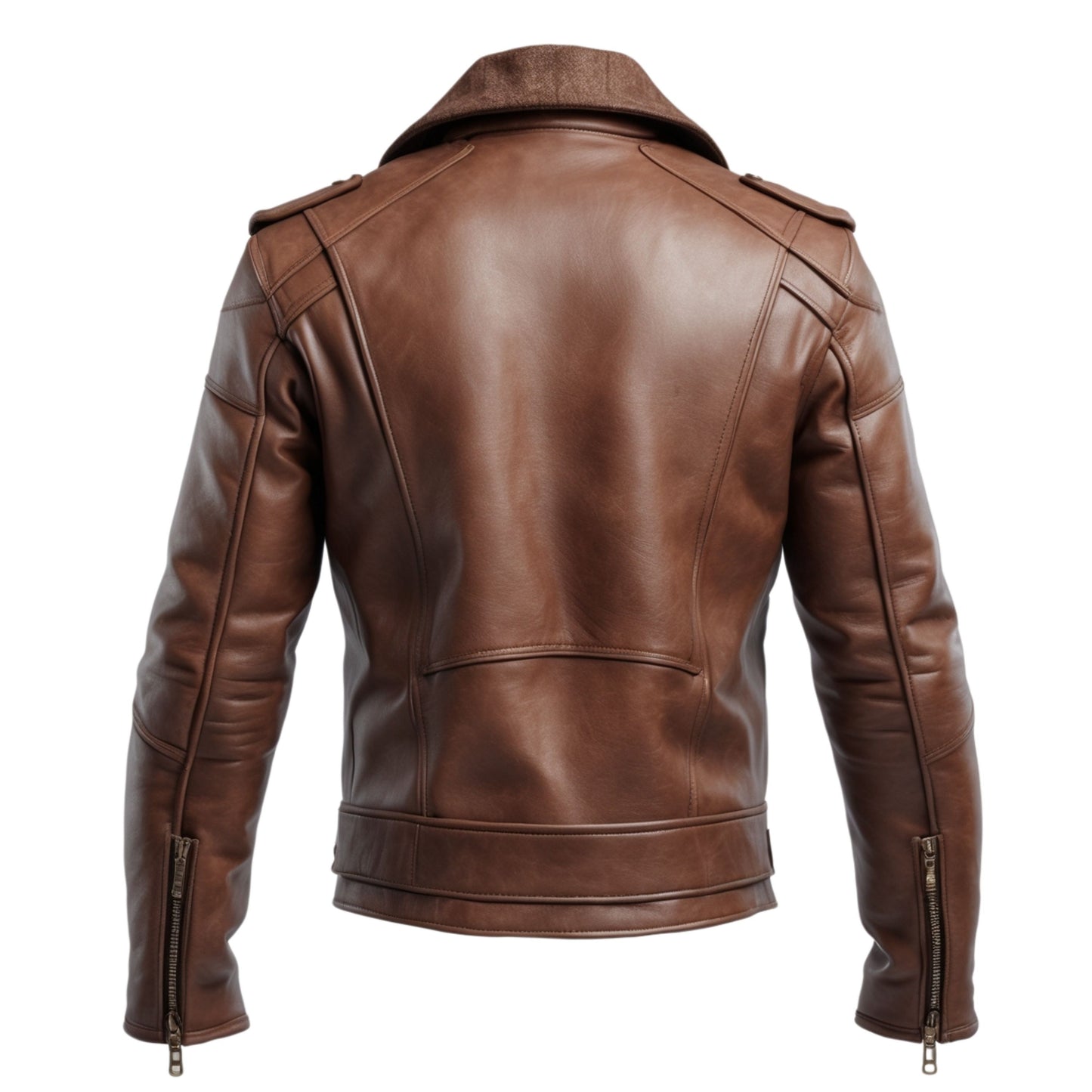 Men's Brown Real Leather Biker Jacket: Asymmetrical Zipper, Belted Waist, Vintage Moto Style