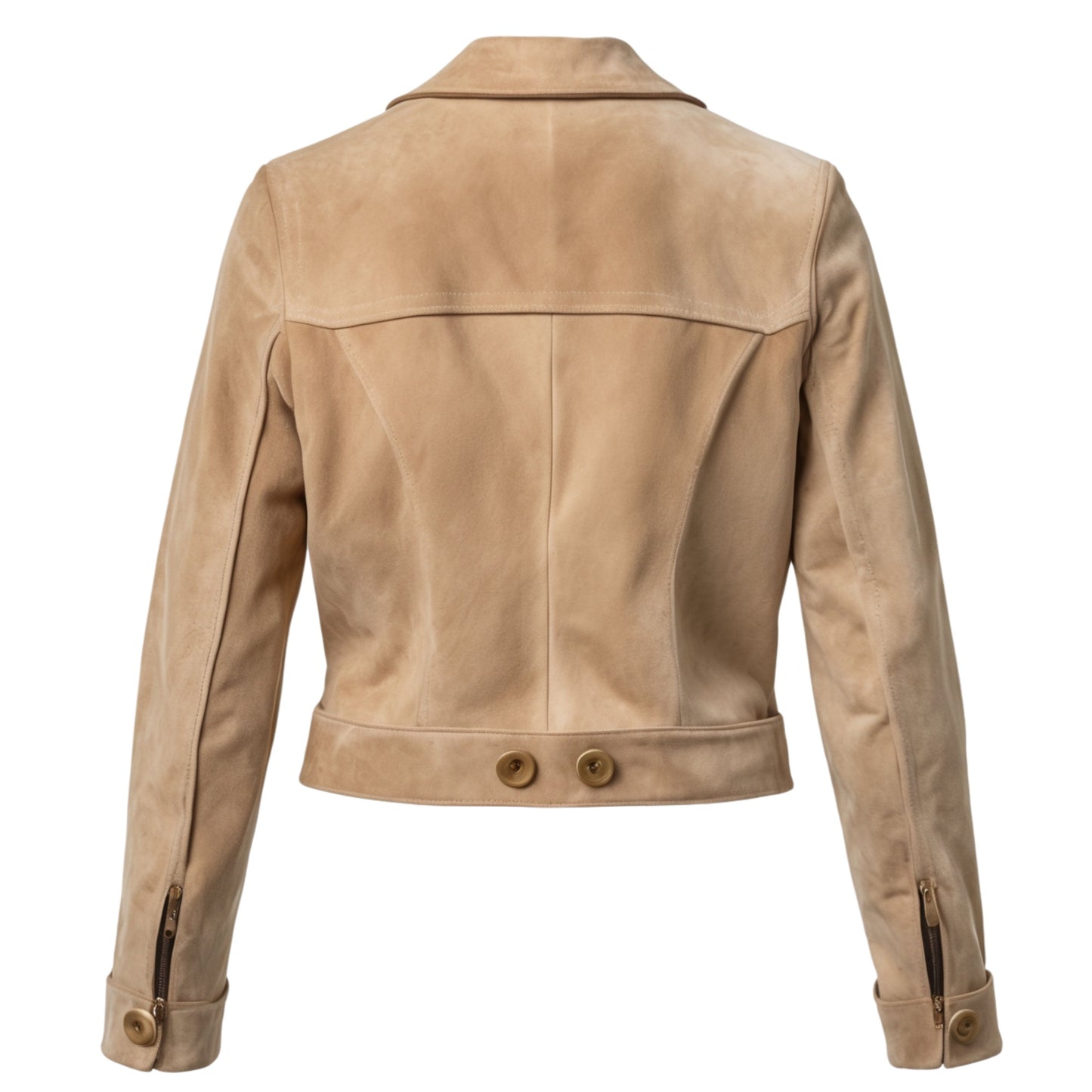 Women's Beige Real Leather Cropped Blazer Jacket – Button Front, Notched Lapel Outerwear
