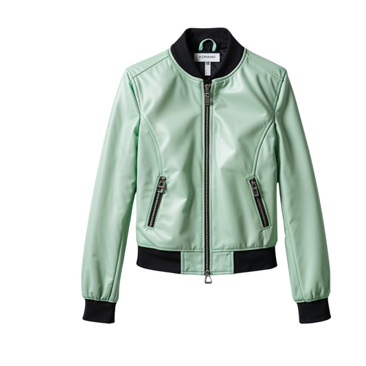 Women Mint Green Real Leather Cropped Bomber Jacket – Streetwear Flight Style