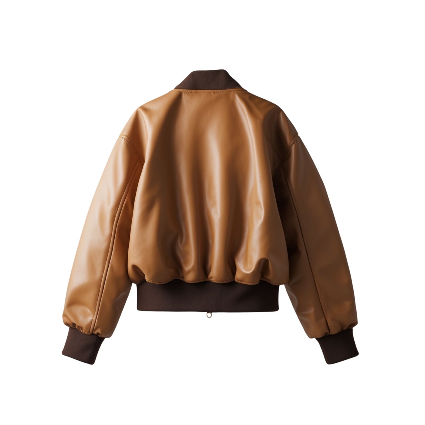 Tan Brown Real Leather Cropped Bomber Jacket – Oversized Streetwear Ribbed Collar Cuffs