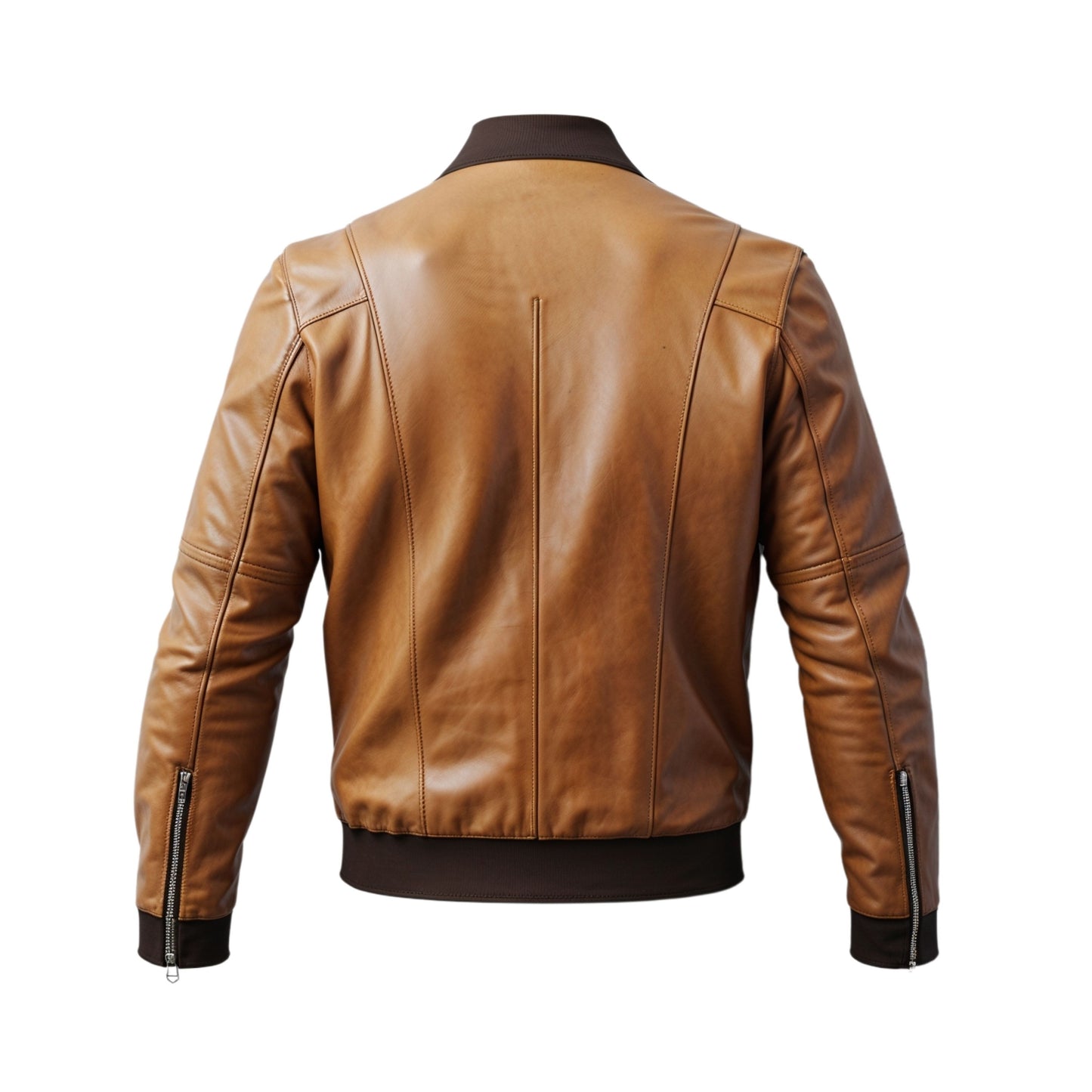 Men's Tan Real Leather Bomber Jacket – Slim Fit, Zipper Pockets, Urban Style