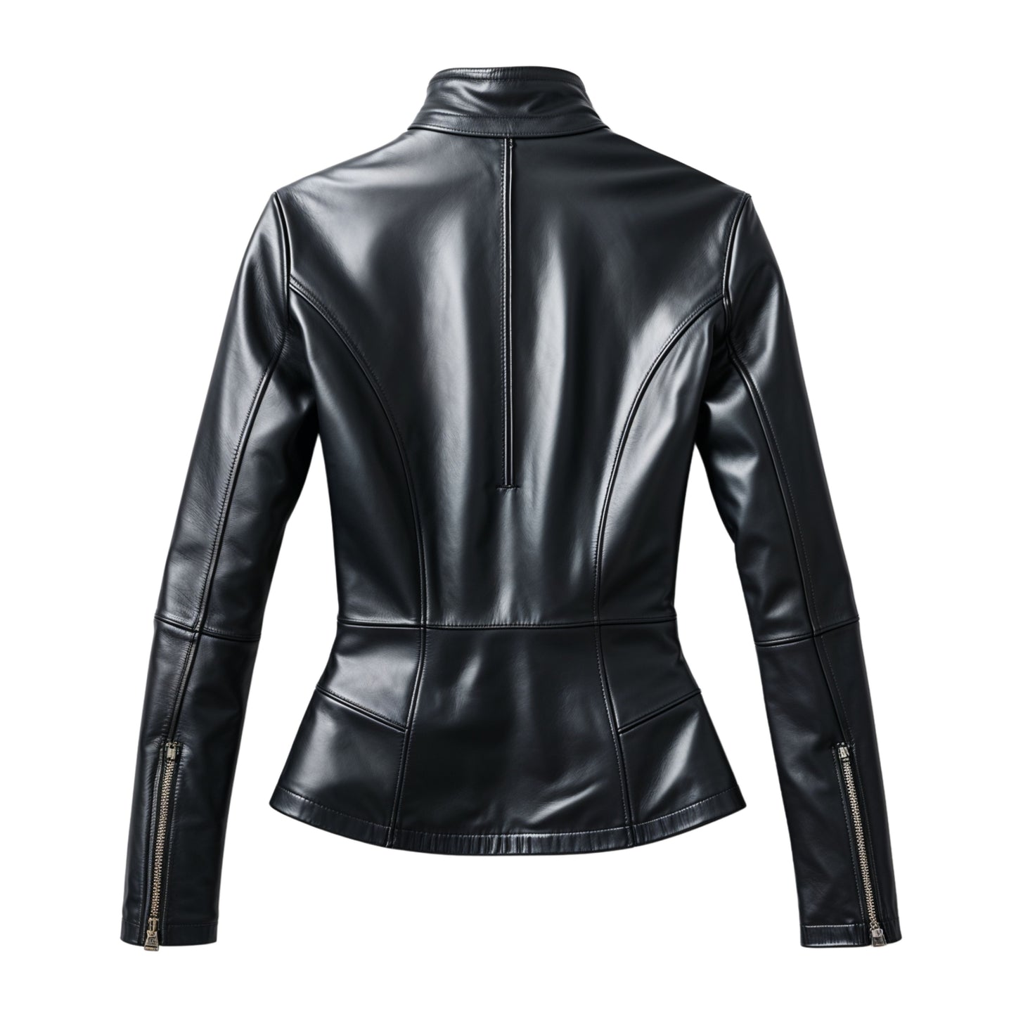 Womens Black Real Leather Moto Jacket – Stand Collar Slim Fit Panels