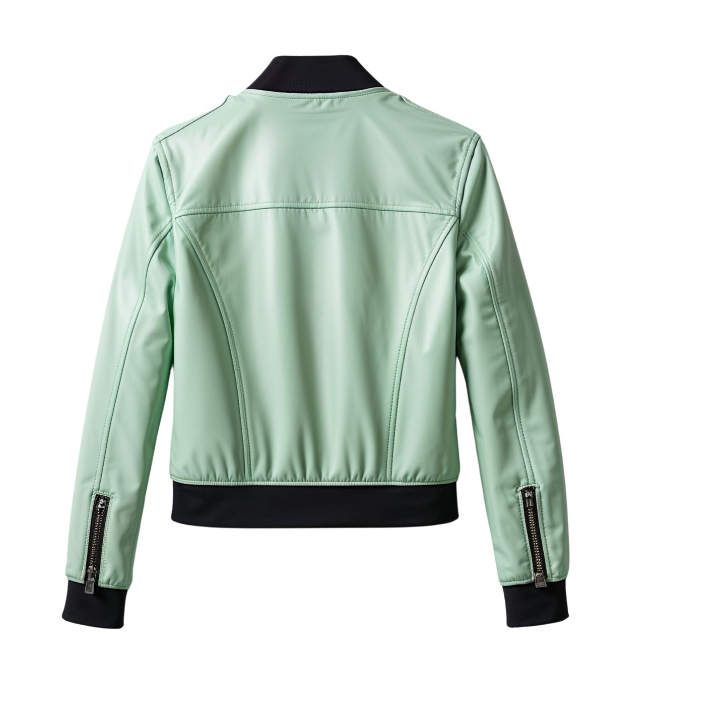 Women Mint Green Real Leather Cropped Bomber Jacket – Streetwear Flight Style